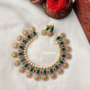 Emerald Coin Necklace with earrings