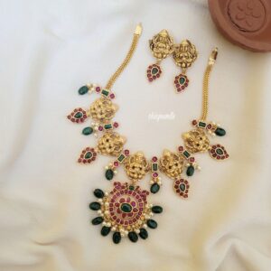 Goddess Lakshmi Antique Kemp Necklace with Earrings