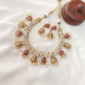 Goddess Lakshmi Antique Pearl Necklace with Earrings