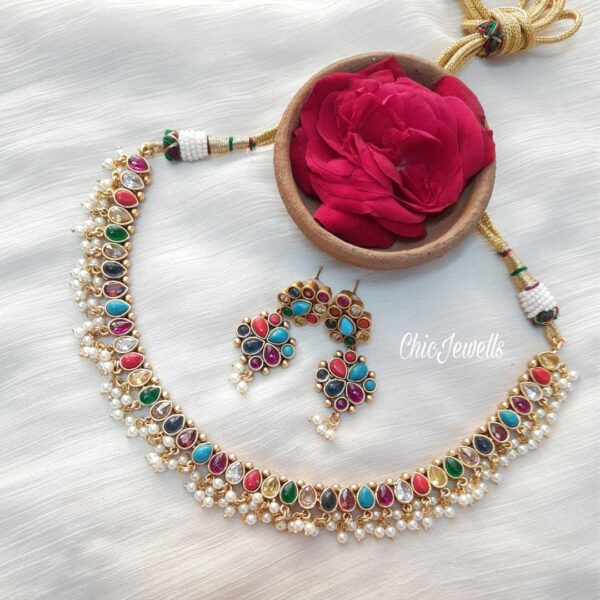 Navarathna Antique Necklace with Earrings